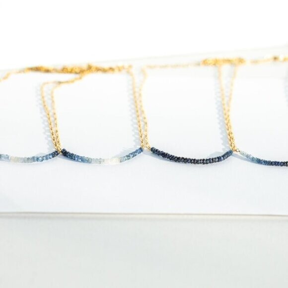 Gorgeous Sapphire Necklace Blue Ombre Sapphire Beaded Necklace Non-tarnish Gold - Picture 10 of 14